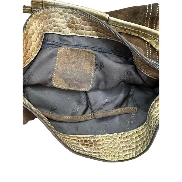 Fossil Women's Brown Leather Suede Croc Embossed Hobo Handbag‎ - Picture 6 of 10